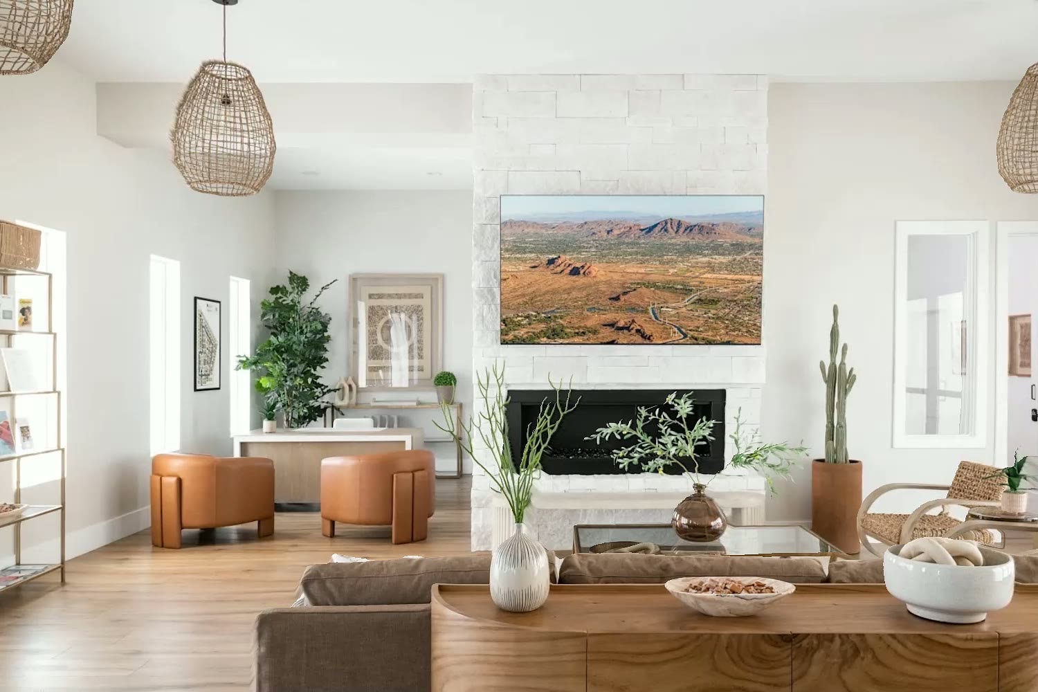 Living room with desert view, still photo
